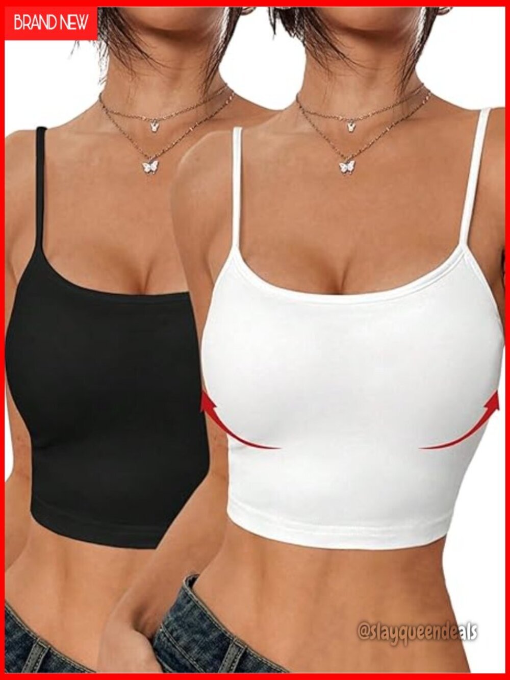 Women's Crop Camisole 2-Pack Spaghetti Strap Tank Tops with Built-in Bras